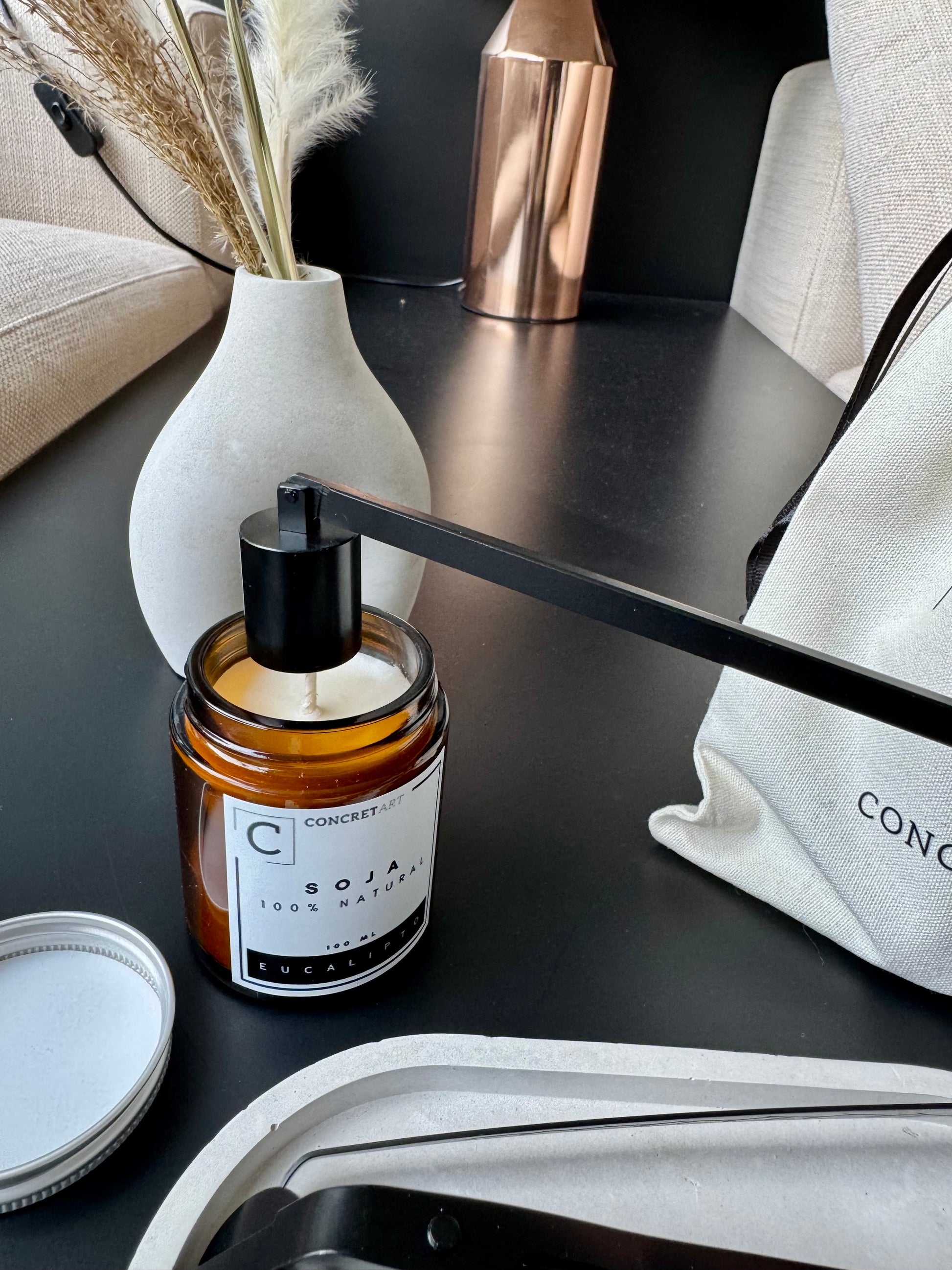 Kit accesorios para velas + 1 vela 100% SOJA aroma Vainilla