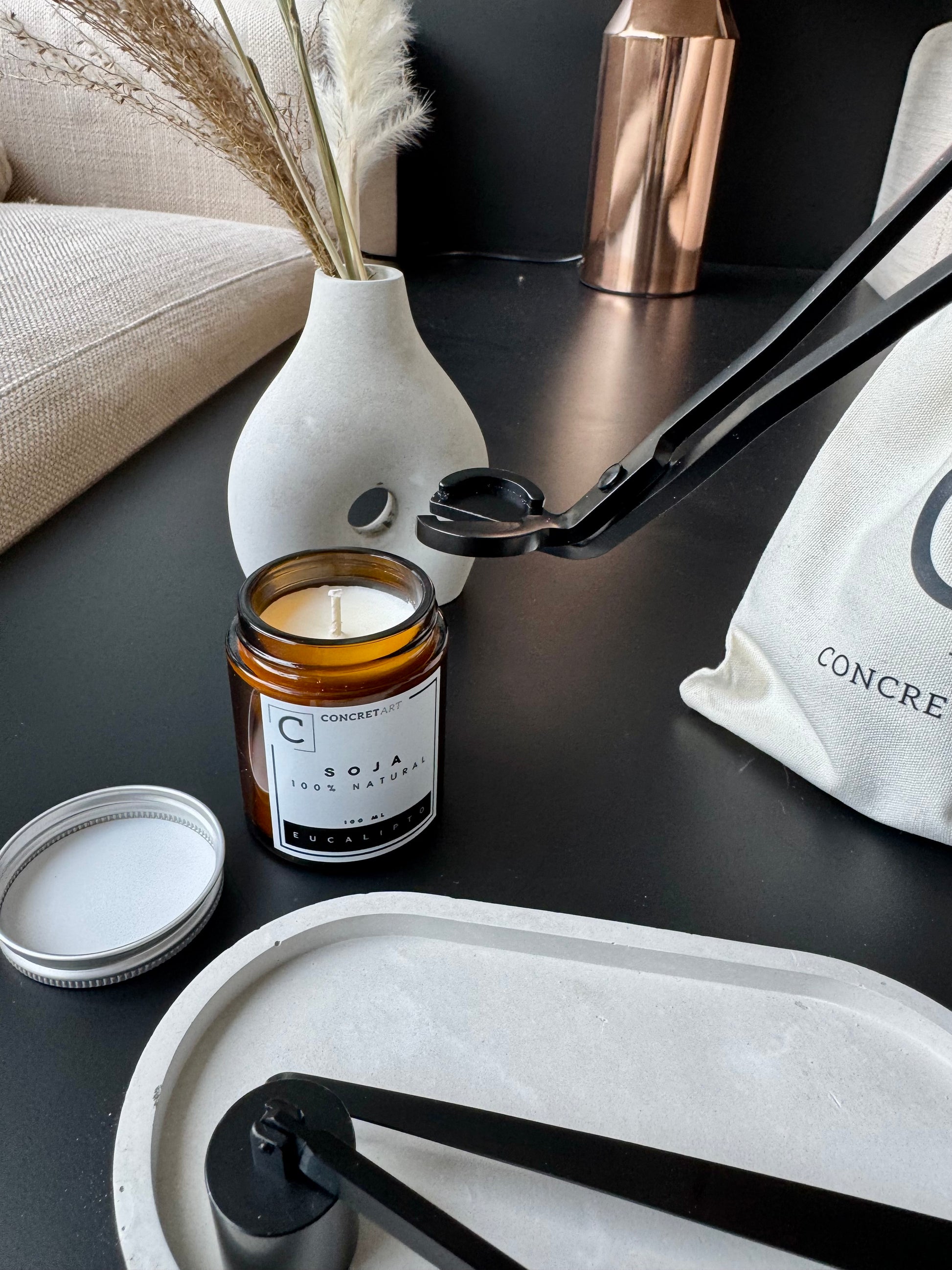 Kit accesorios para velas + 1 vela 100% SOJA aroma Vainilla